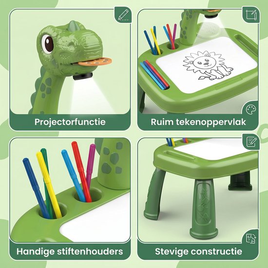 Tekentafel met Projector - Tekenbord Dinosaurus met Muziek - Tekenset - Inclusief 12 Kleurstiften, Tekenboek en Projectieschijven - Creatief Speelgoed vanaf 3 Jaar van VarietyPlay — afbeelding 4