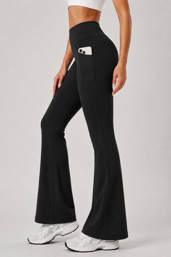 SparkNine Solara flare broek - L - zwart - hoge taille - uitlopend - voorzakken - stijlvol & comfortabel — afbeelding 2