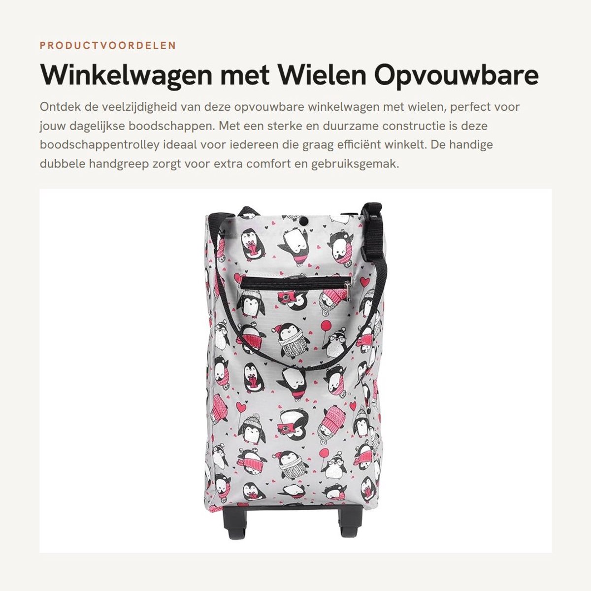 Dailygoods- Boodschappenwagentje Grote Opvouwbare - Winkelwagen met Wielen - Duurzaam - Waterdicht - Draagbaar - Capaciteit 12.3OZ - Winkelwagentje