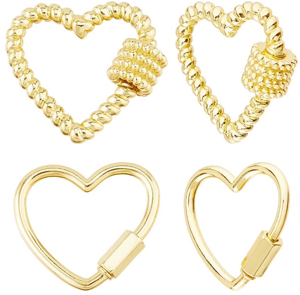 Dailygoods - Set van 4 Hartvormige Karabijnhaken in 18K Verguld