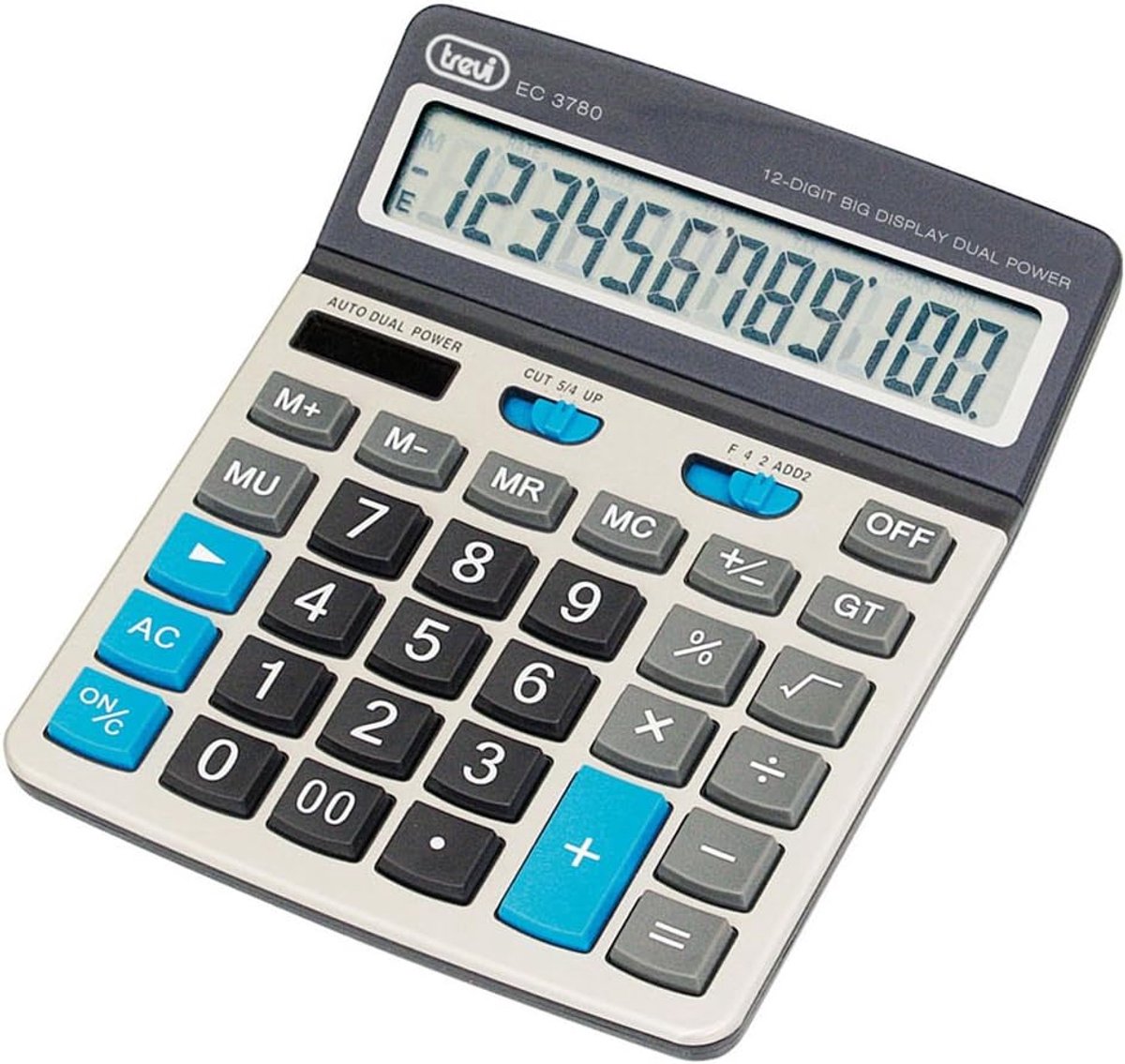 Rekenmachine - Bureaucalculator - Snelle Berekeningen - 12 Cijfers Display - 200mm x 155mm x 40mm - Zilver