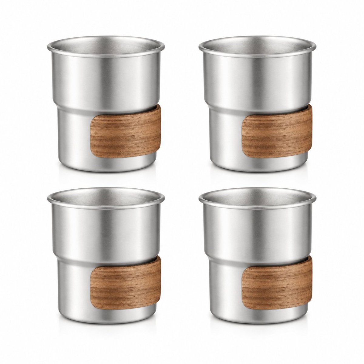 My Green Deal – RVS Koffiekopjes Zonder Oor Set van 4 – 280 ml – Cappuccino Kopjes – Senseo Mok – Premium 304 RVS – Met Houten Grip