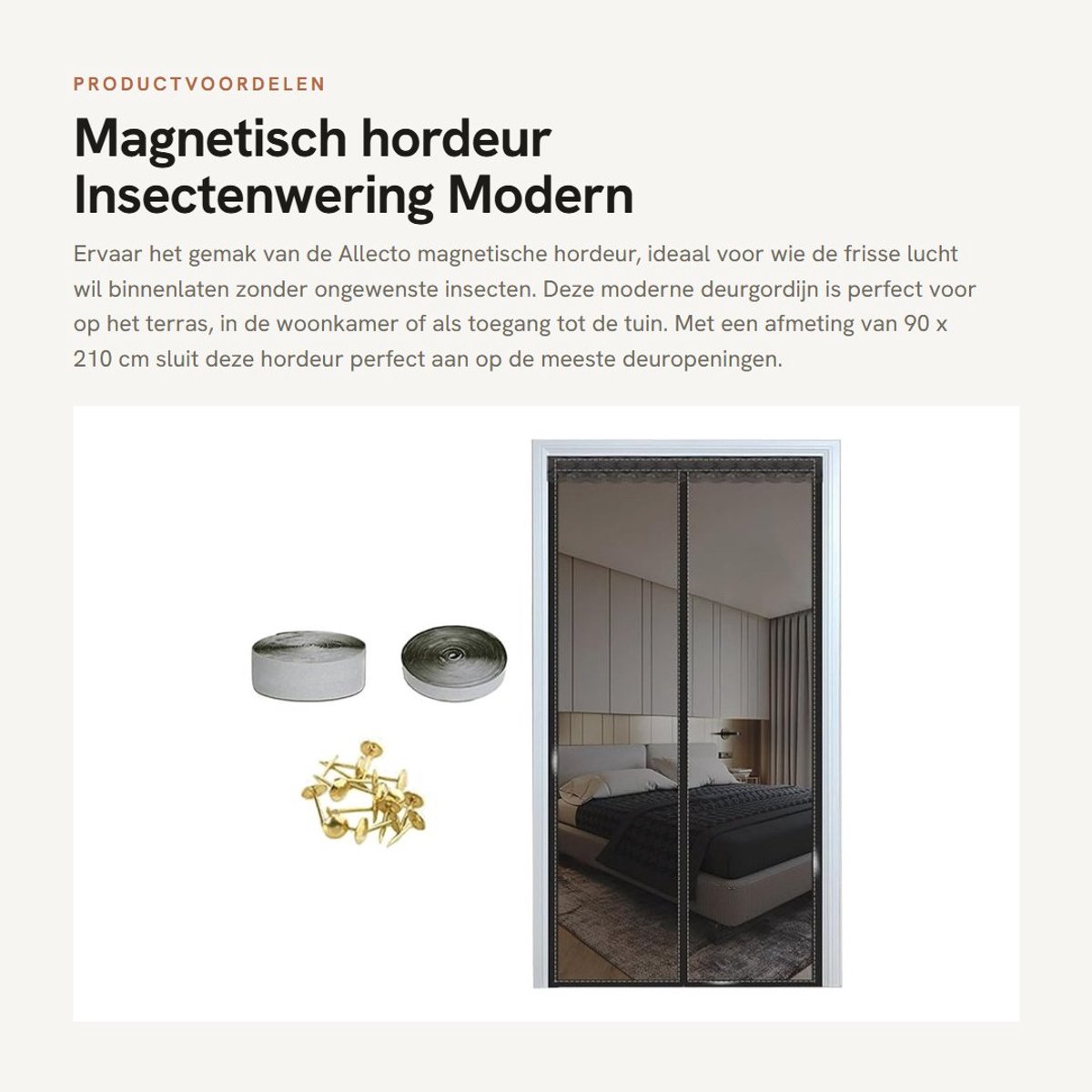 Dailygoods- Hordeur Magnetisch 90 x 210 cm - Deurnet - Insectenwerend - Vliegengaas - Polyester - Automatische Sluiting - Deurgordijn