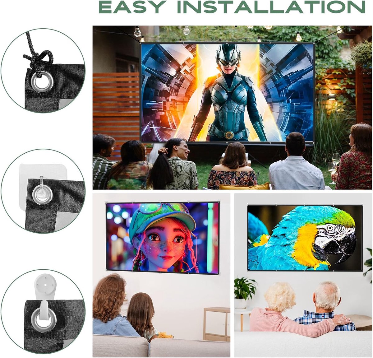 Projectiescherm - Filmscherm Beamer - Thuisbioscoop Buiten - Lichtbestendig Materiaal - 120 inch 16:9 - Wit
