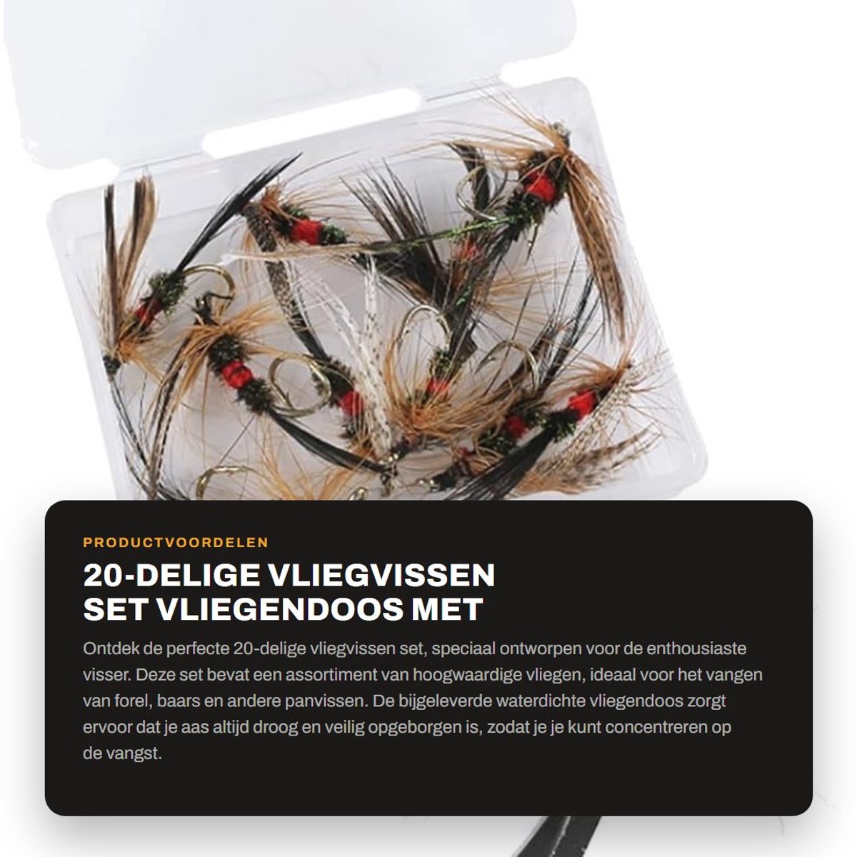 Dailygoods- Vliegset 20-delig - Waterdichte Vliegendoos - Assortiment Vliegen - Forel/BAARS Vliegen - Handgebonden Nimfen - Effectief voor Stilstaand/Stromend Water