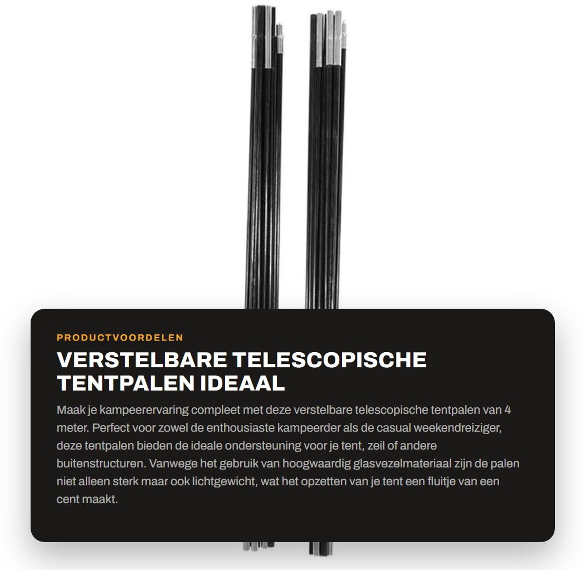 Dailygoods- Tentstokkenset Verstelbaar - 4 m - Glasvezel - Robuust - Hittebestendig - Duurzaam - Geschikt voor zachte ondergrond - Tentstokken