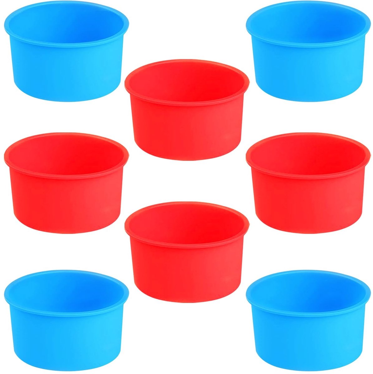 Dailygoods- Siliconen Bakvorm - 4 Inch - Anti-aanbak Bakvormen - Quichevormen - Cakevorm - Set van 8 Stuks - Rood en Blauw - Taartvorm