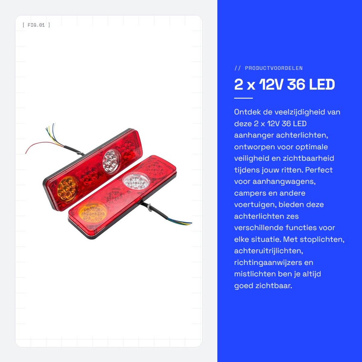 Dailygoods- Achterlicht Waterdicht 36 LED - Achterlicht Aanhanger - Achterlicht Fiets - Achterlicht Oplaadbaar - Achterlicht E-bike - 6 Functies - Aanhangerramp