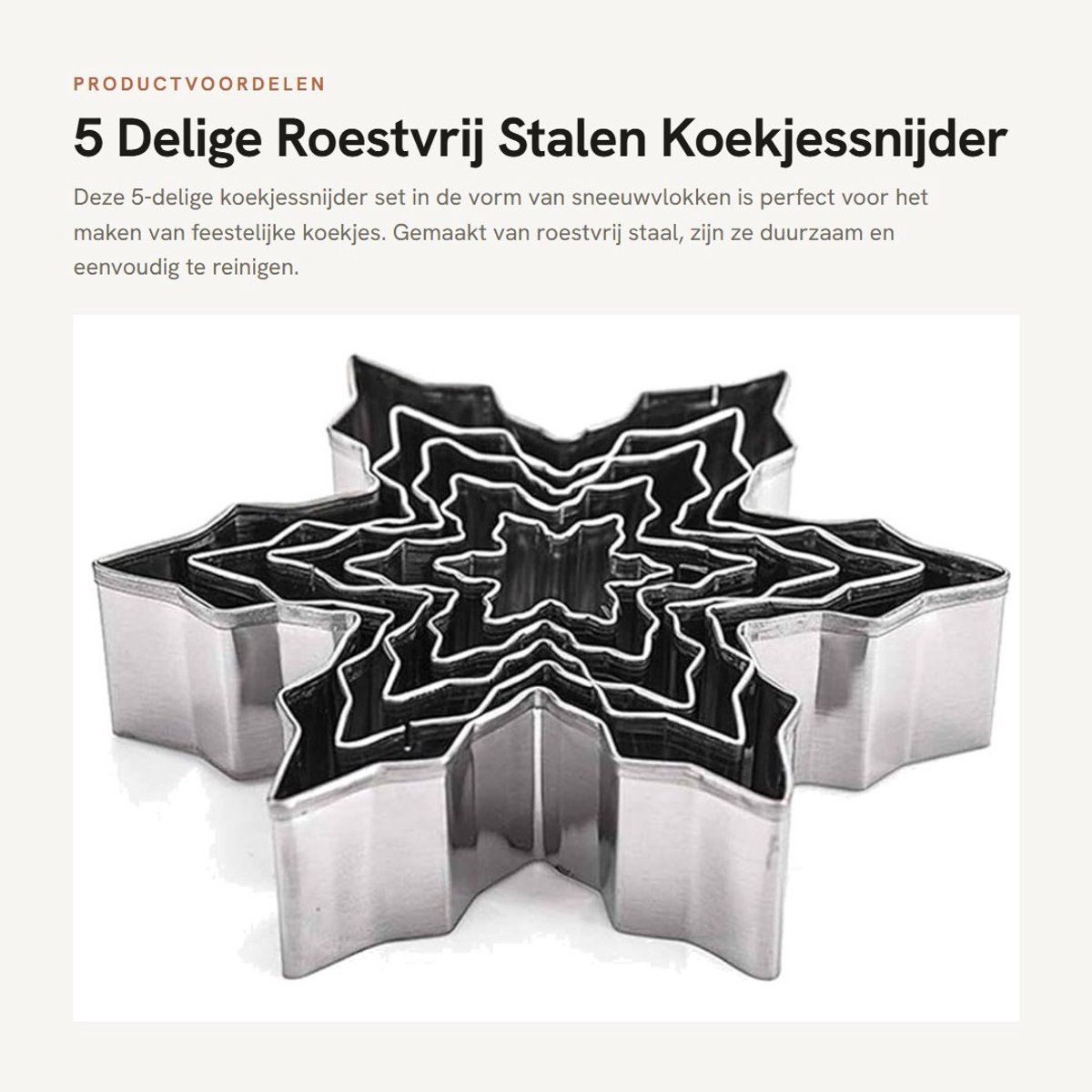 Dailygoods- Koekjesuitsteekvorm 5-delig - Roestvrij Staal - Vaatwasserbestendig - Sneeuwvlokvormen - Voor Koekjesdeeg - Creatief Koken - Koekjesvormpjes