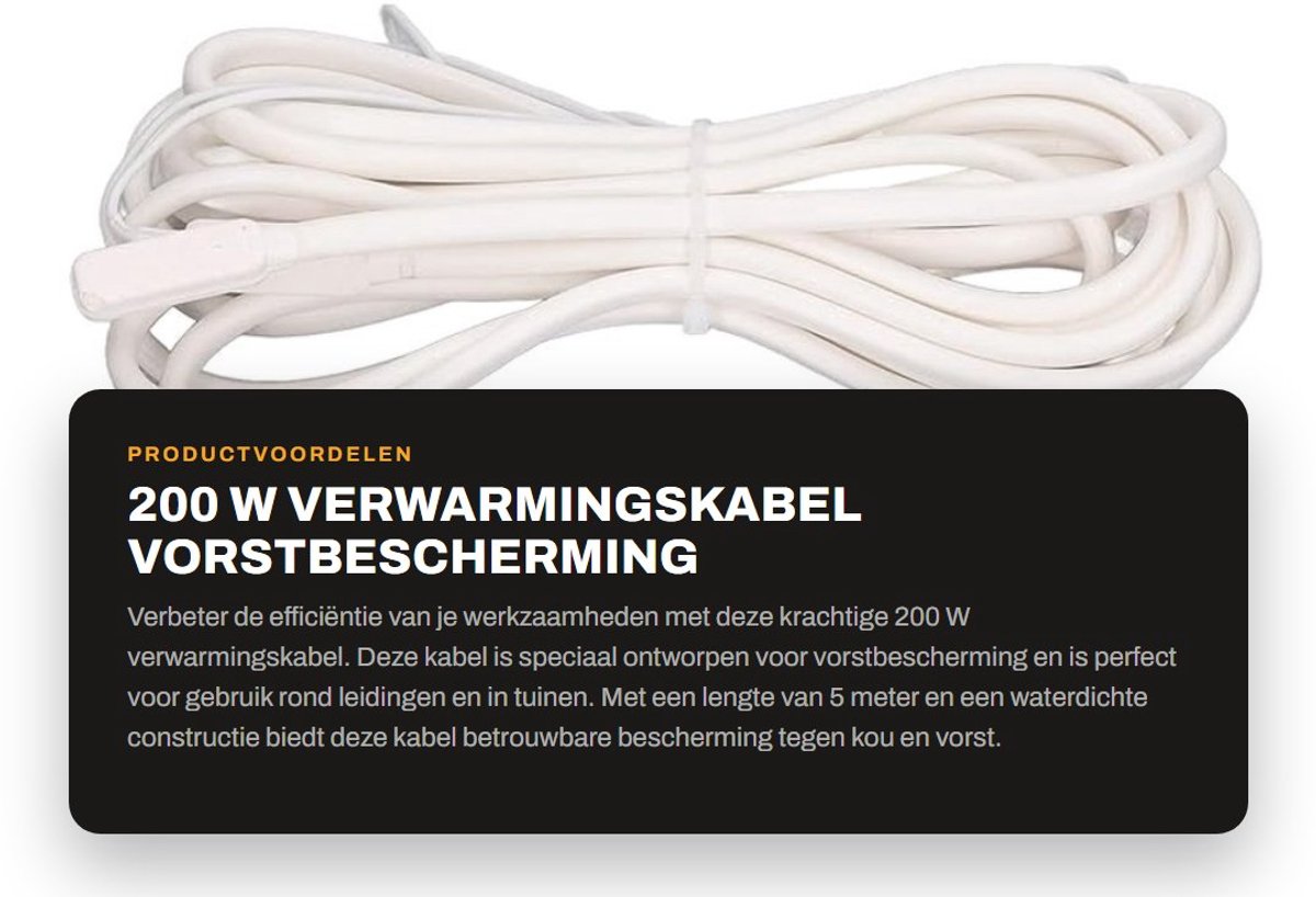 Dailygoods- Verwarming Kabel 200 W - 5 M - Vorst Bescherming - Waterdicht - AC220V - Hoogwaardige Kwaliteit - Verwarmingskabel