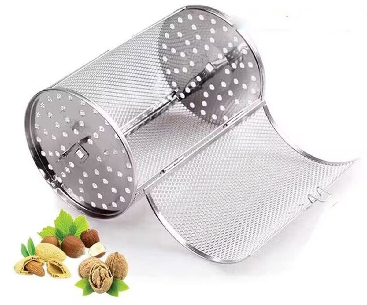 Dailygoods- Grillmand Roestvrij Staal - BBQ Accessoires - Oven Geschikt - 360 Graden Rotatie - Gemakkelijk te Reinigen - Beweegbare Deur - Grillkooi