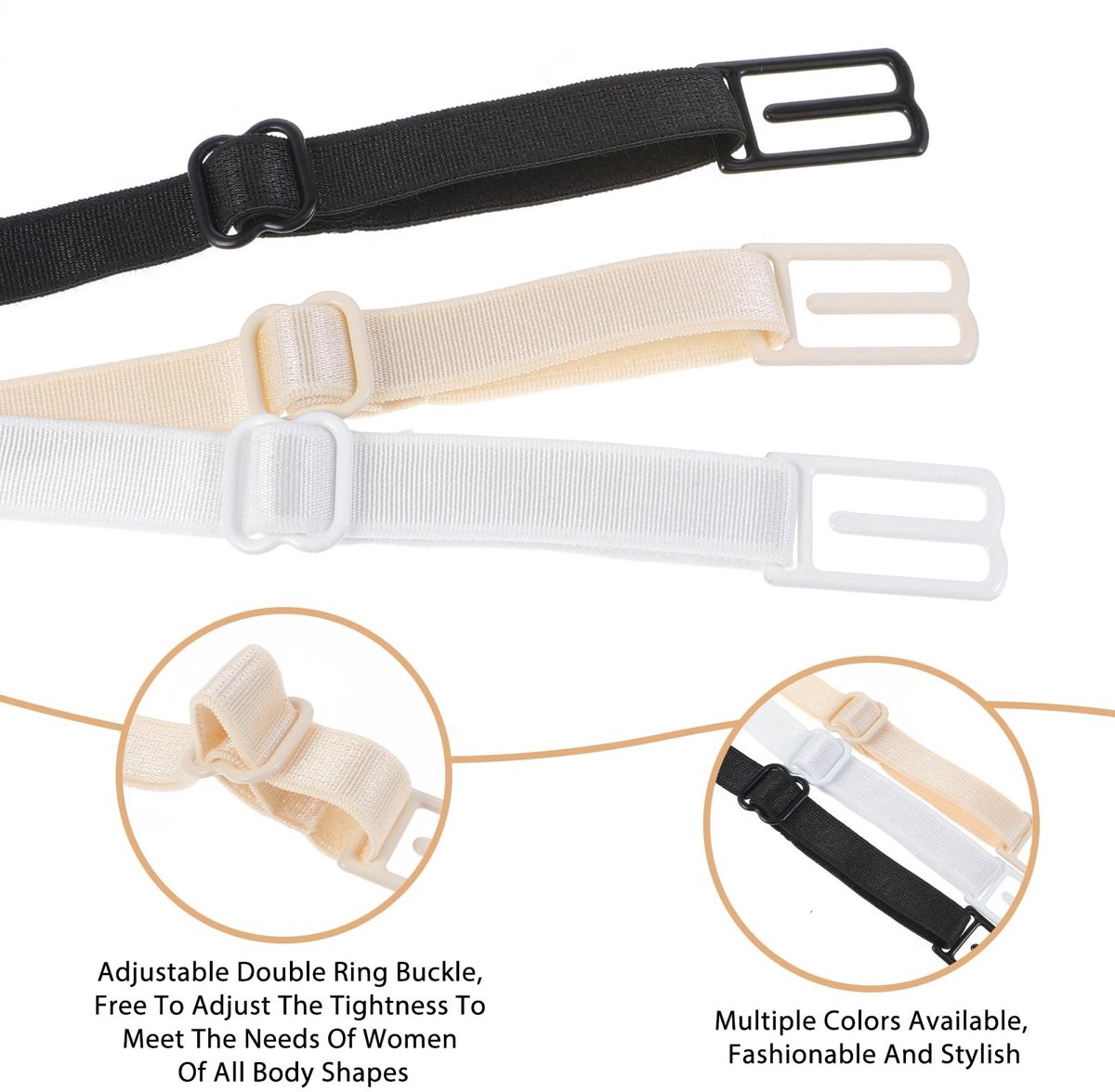 Dailygoods- Beha-bandjes 6 stuks - Antislip Beha-dragers - Verstelbare Bandjes - Elastische Clips - Nylon - One Size - Beha-houder