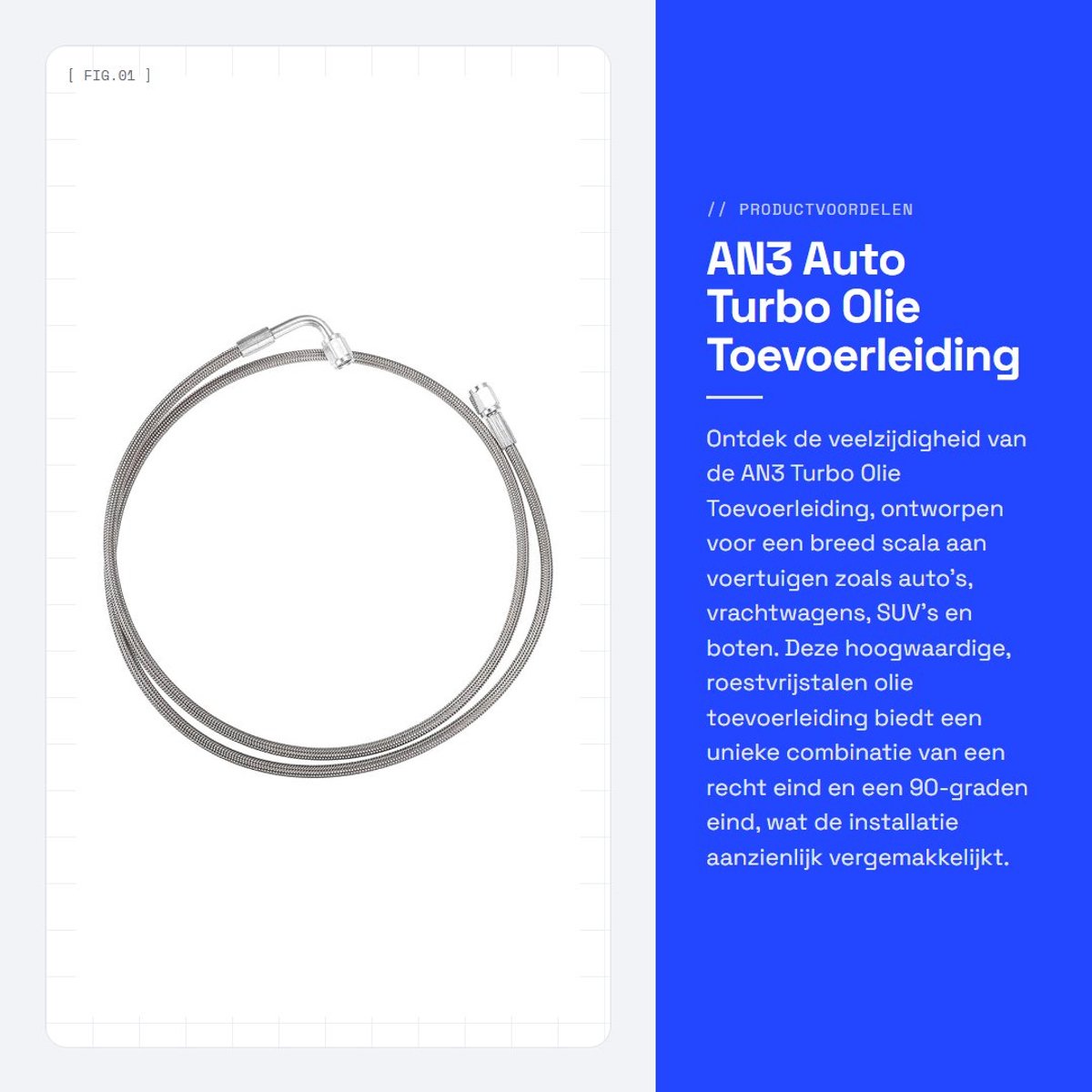 Dailygoods- Olie Toevoerleiding 90° - Roestvrij Staal - Universele Pasvorm - Flexibel - Lekvrij - Duurzaam Vlechtwerk - Slang