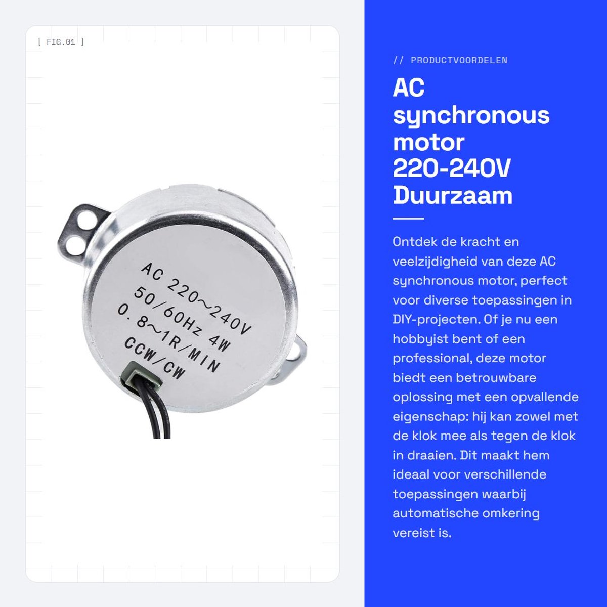 Dailygoods - AC synchronous motor - 220-240V - Duurzaam en betrouwbaar - Compact formaat - CW/CCW - Ideaal voor DIY projecten - 4W motor