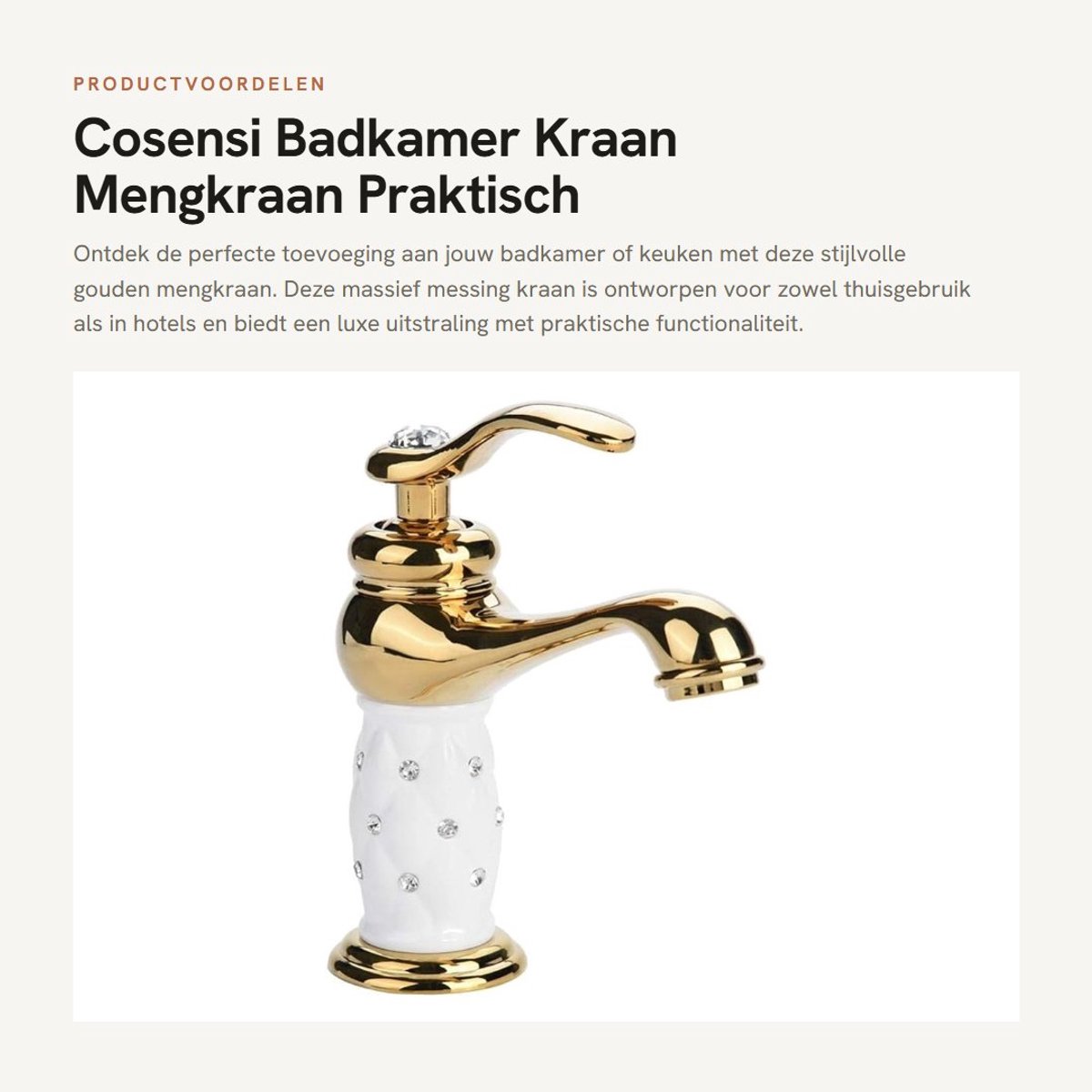 Dailygoods- Mengkraan Massief Messing - Eengreepsmengkraan - Wastafelkraan - Waterbesparing - Ornamenten - Voor Badkamer/Keuken
