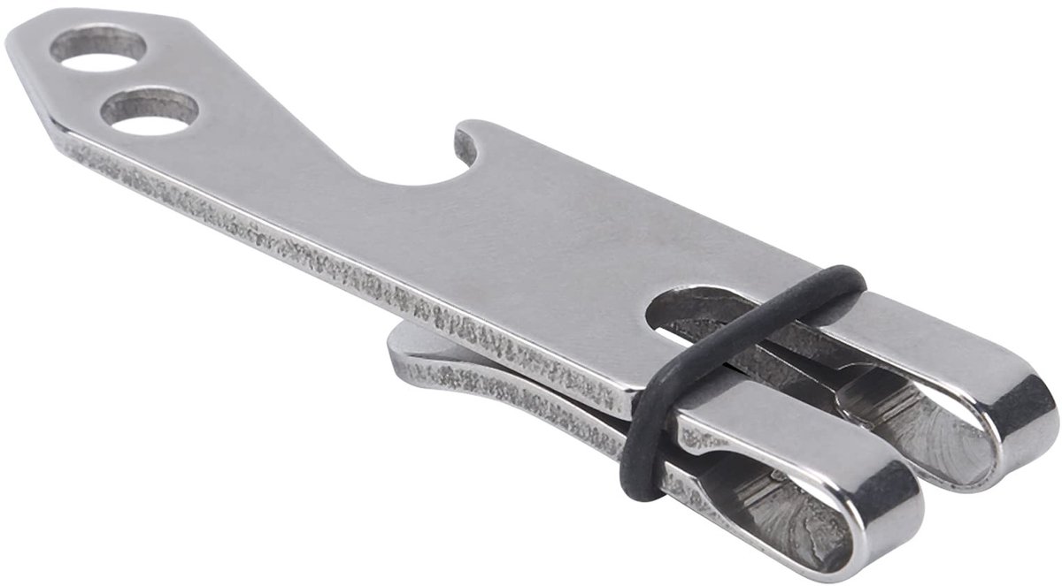 Dailygoods- Riemclip Roestvrij staal - Geldclip Heren - Ophangriemclip - Sleutelhanger Beugel - Flesopenerfunctie - 7,4x1,8cm