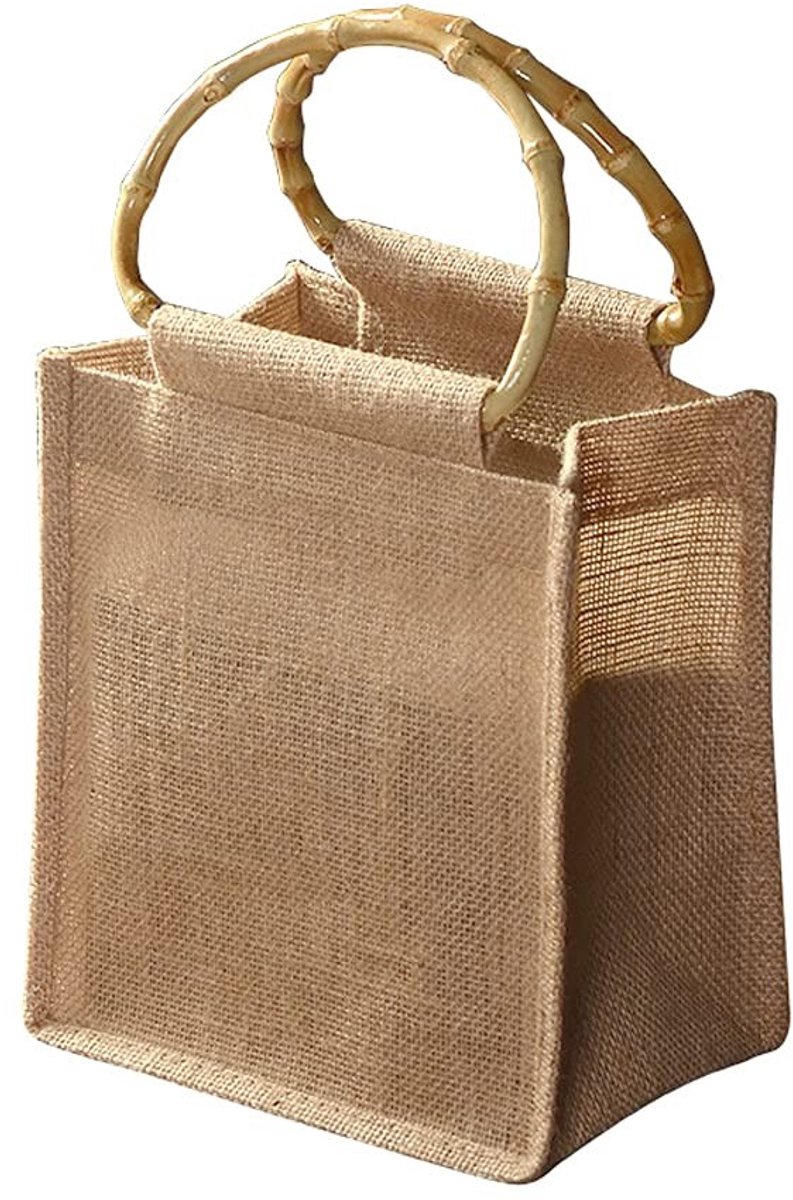 Dailygoods- Jute Handtas - Boodschappentas met Bamboe Handvat - Waterdicht - Lichtgewicht - 22 x 23 x 15 cm - Stevig en Duurzaam