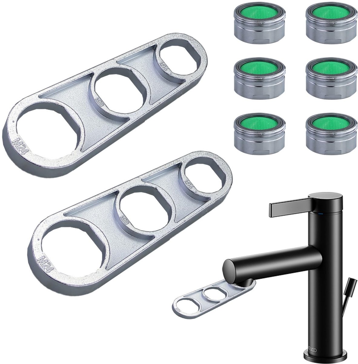 Dailygoods- Kraanbeluchter - 2 Stuks - Zinklegering - M16/M18/M20/M22/M24/M28 - Kraanstraalregelaar - Verwijderingsgereedschap - Duurzaam - Kraanaccessoire