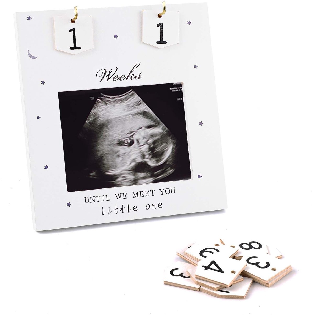 Dailygoods- Fotolijst Hout - Sonogram Fotolijst - Baby Aankondiging - 13 Cijferkaarten - Decoratie - Wit - Echografie Fotolijst