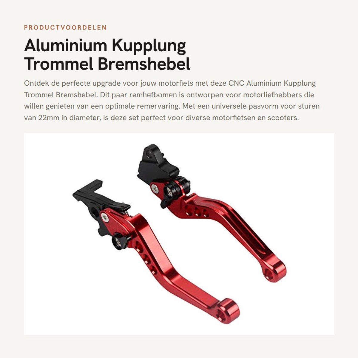 Dailygoods- Bremshebel Upgrade - CNC Aluminium - Motorfiets/Scooter - Universele Pasvorm - 22mm Stuur - Premium Kwaliteit - 1 Paar - Motorfietshebel