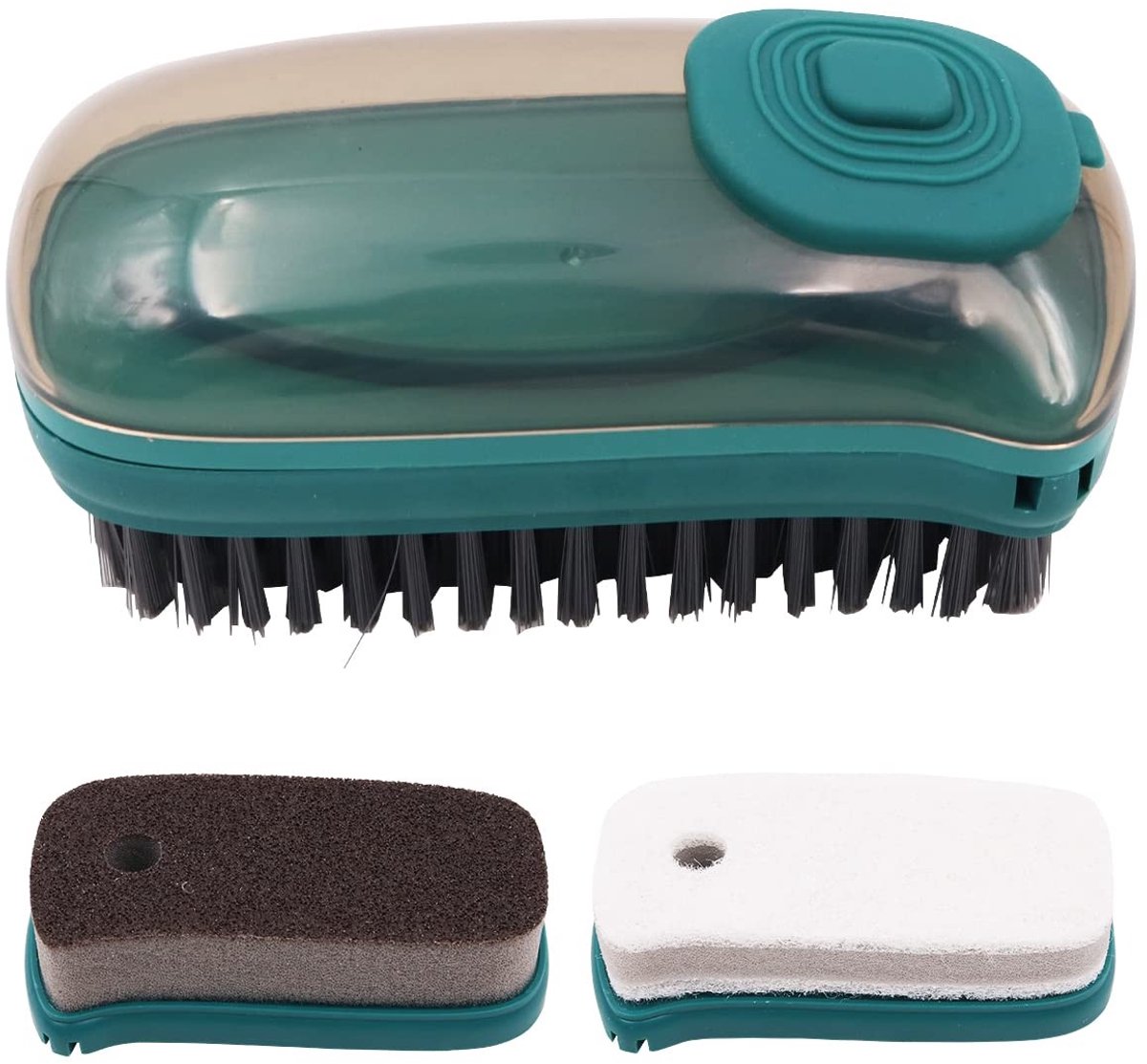 Dailygoods- Zeepdispenser - Multifunctionele Reinigingsborstelset - 3 Vervangende Hoofden - Geschikt voor Keuken/Badkamer - Kunststof - Handig in Gebruik - Schoonmaakborstel