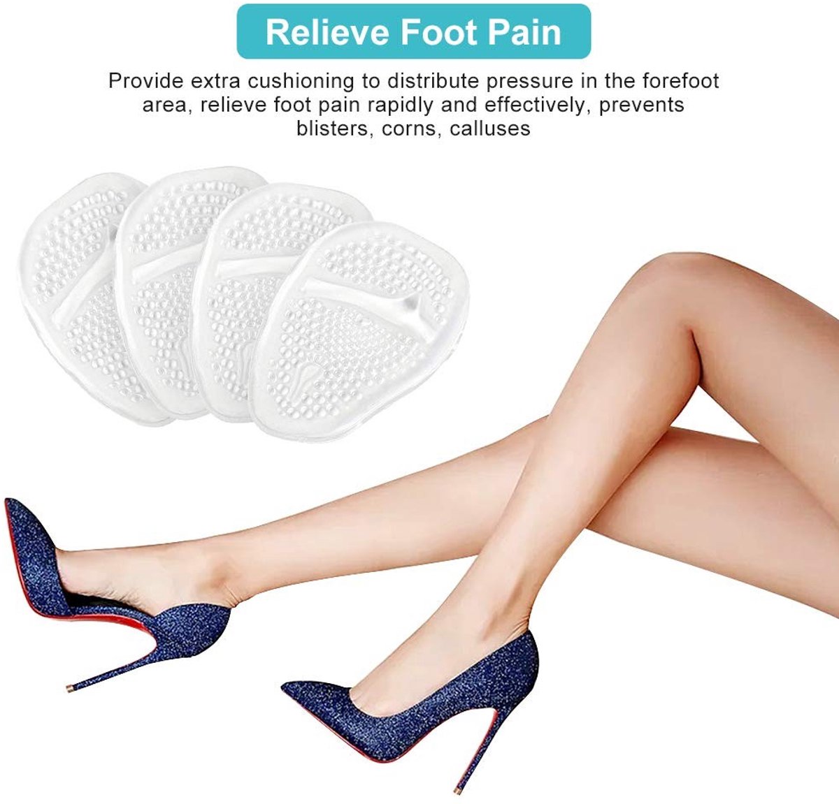 Dailygoods- Voorvoetkussentjes Zacht en Antislip - 2 Paar - Drukvermindering - Pijnverlichting - Medische PU-siliconengel - One Size - Inlegzolen
