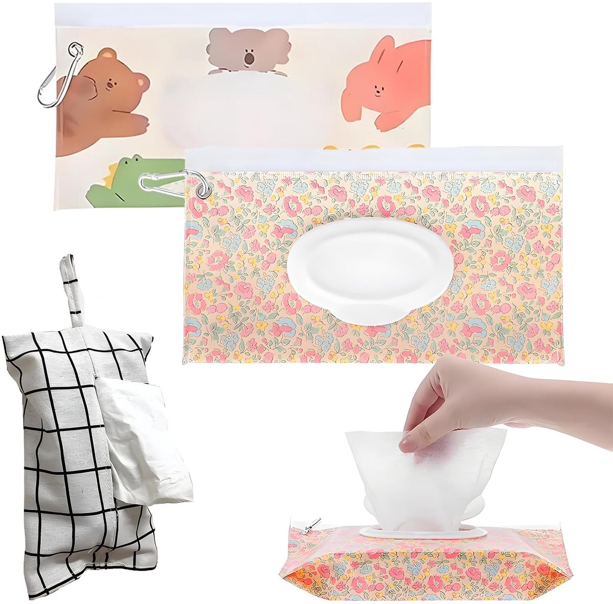Dailygoods- Zakdoekendoos 3 Stuks - Draagbare Doekjes Dispenser - Hangende Tissue Houder - Herbruikbare Opbergtas - Veilig EVA/Materiaal - Geschikt voor Badkamer/Kantoor - Doekjesdispenser