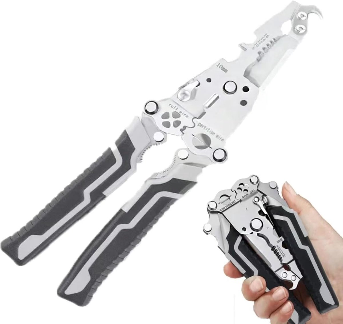 Draadstripper Krimper - Multitool Tang - Elektrisch Werk - 18-in-1 Functies - 21 cm - Grijs
