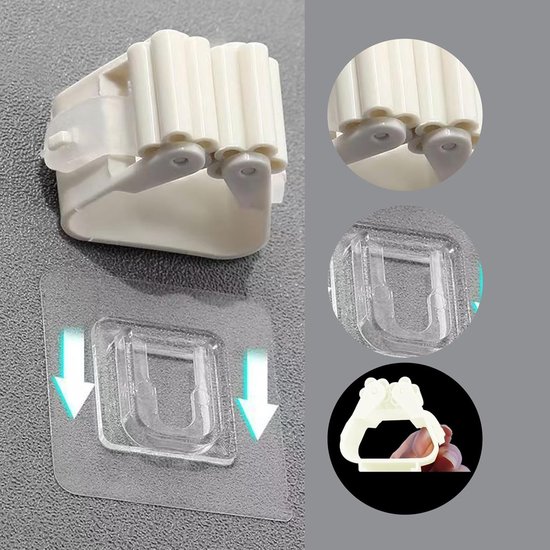 4 stuks - Bezemhouder Zelfklevend - Muur Bezemhouder - Dweilhoude - 5,6x5,6x4,5 cm - Voor Bezem, Dweil en Tuingereedschap in Huis en Tuin - Veelkleurig — afbeelding 3