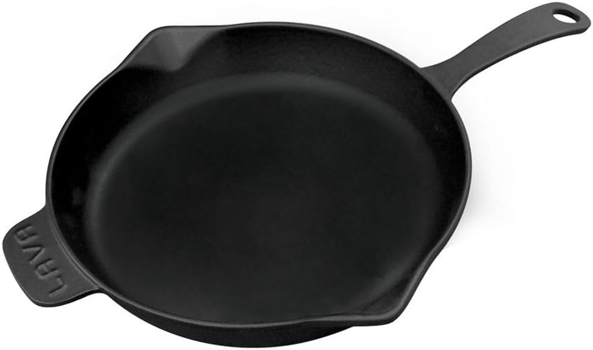 Gietijzeren Grillpan Geëmailleerde Pan Buiten Koken Met Schenktuiten 28 cm Zwart