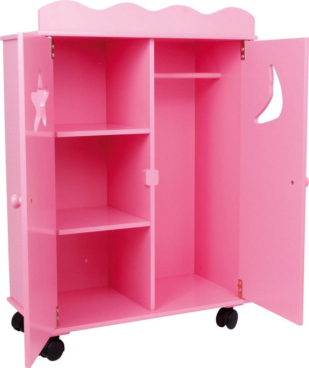Poppenkast kledingkast - Poppenkast meubel - Poppen aankleden - Op wieltjes - N.v.t. - Roze