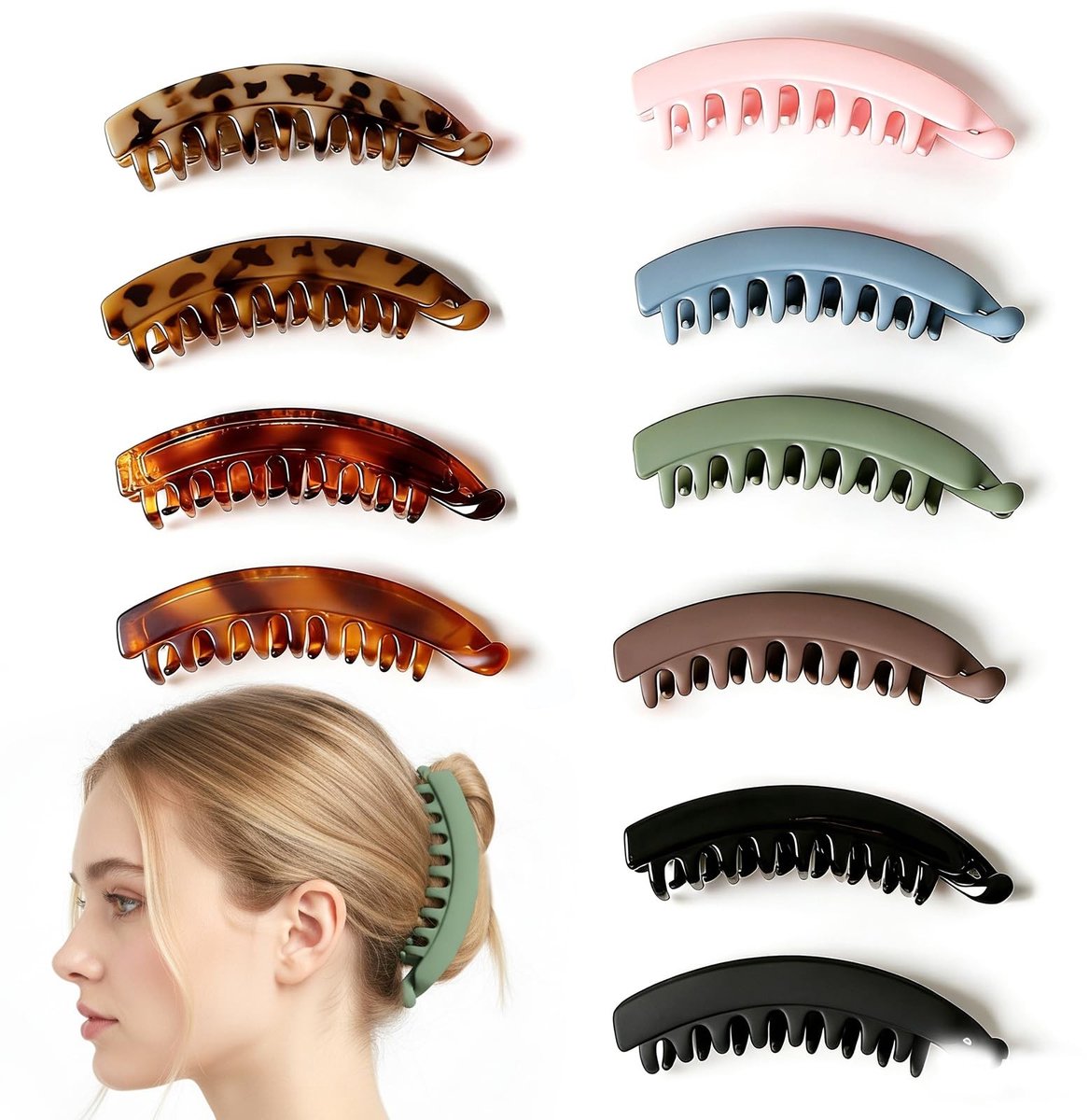 Dailygoods- Bananenclip Groot Formaat - 10 Stuks - Haarclips Dames - Duurzaam ABS-Kunststof - Perfecte Grip - Matte Afwerking - Haarclip