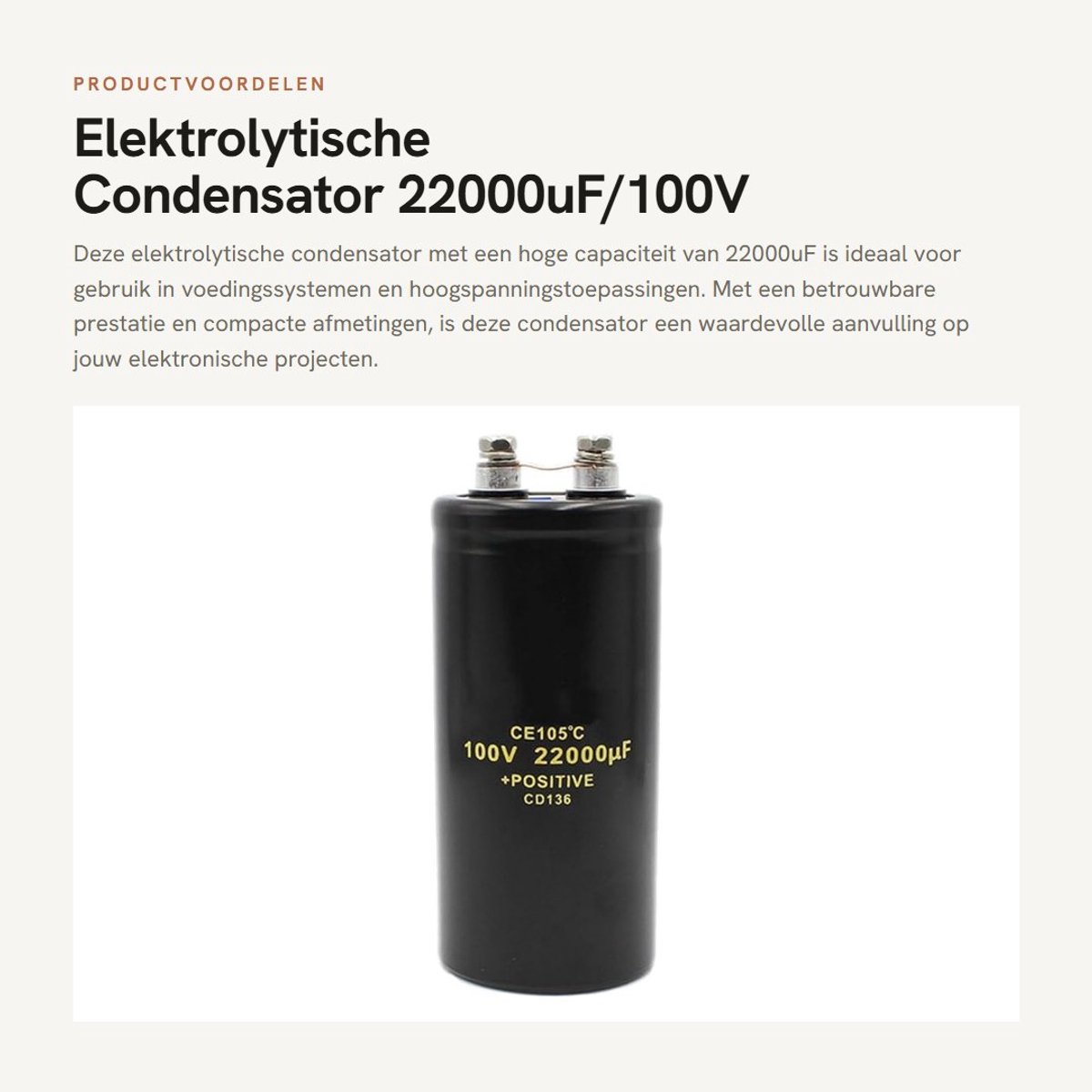 Dailygoods - Elektrolytische Condensator 22000uF/100V voor Voedingssystemen