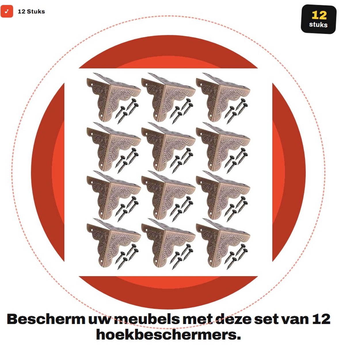 Dailygoods- Hoekprotector 12 Stuks - Decoratieve Hoekbeschermers - Metalen Hoekbeschermers - Zijlengte 2,4 cm - Bescherming voor Meubels - Uitstekende Afwerking - Hoekbeschermer