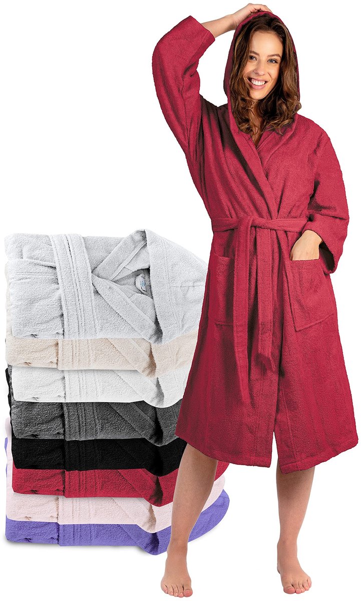 Dailygoods- Badjas Dames 100% Katoen - Absorberende Badjas - Capuchon - 2 Zakken - Riem - OEKO-TEX® - Damesbadjas