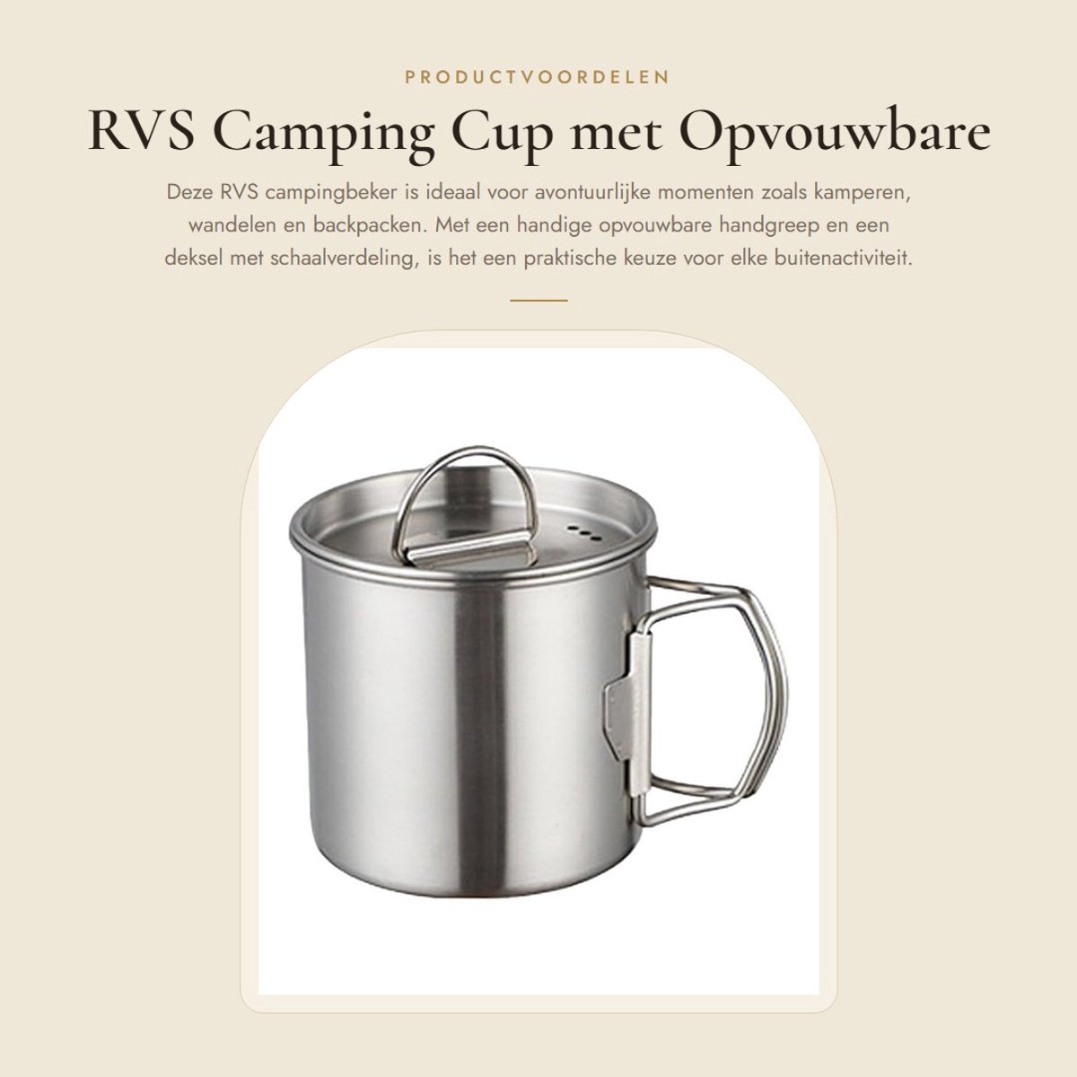 Dailygoods- Campingcup RVS 500ml - Opvouwbare Handgreep - Deksel/Schaal - Voor Buiten/Kamperen - Wandelen/Backpacken - Ruimtebesparend - Kampeermok