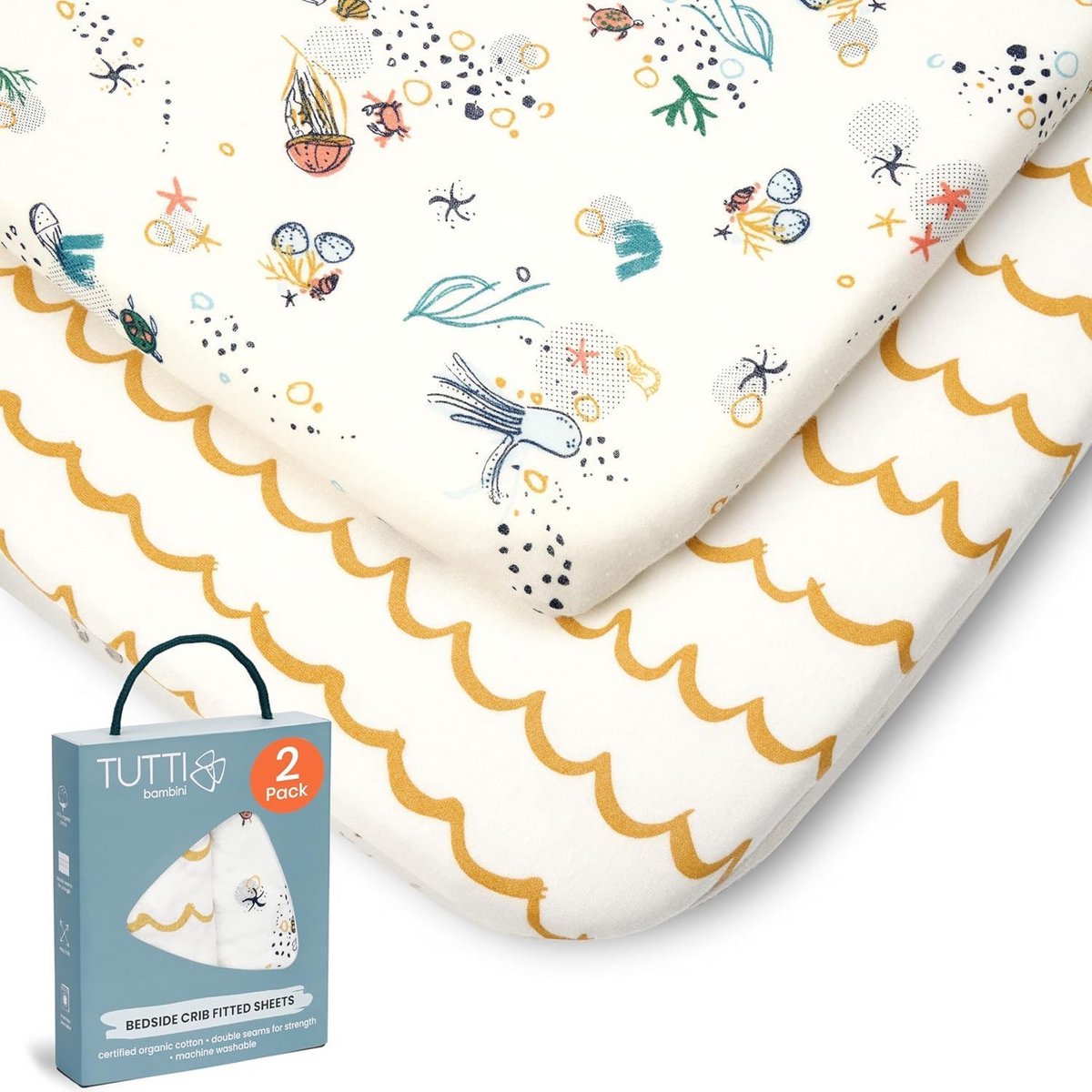 Baby Hoeslakens - Wieg Laken - Nachtrust Creëren - Organisch Katoen Mix - 2 Stuks 53-90cm - Oceaan Thema