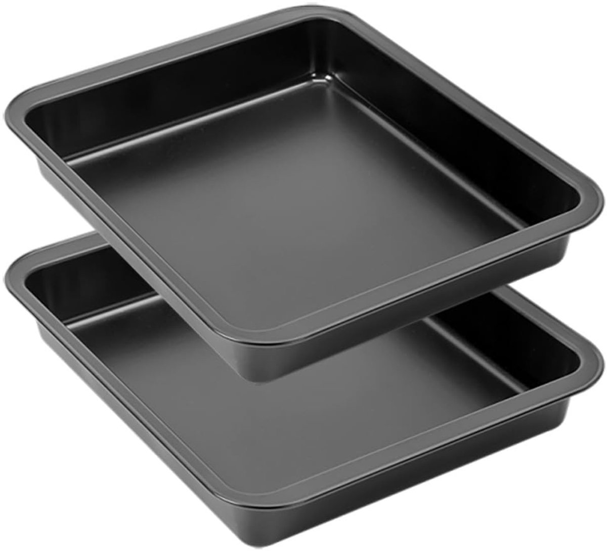 Dailygoods- Ovenschaal Antikleef Coating - Vierkant - Koolstofstaal - 22x23,5 cm - Set van 2 - Bakvormen - Taart bakken - Stijlvol en praktisch - Bakvorm