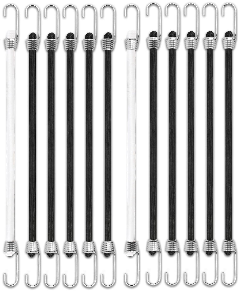 Dailygoods- Spanrubber 25 cm - 12 Stuks - Haken - Multifunctionele Bagagespanner - Duurzaam Latex - Ideaal voor Camping/Outdoor - Bungee Cord