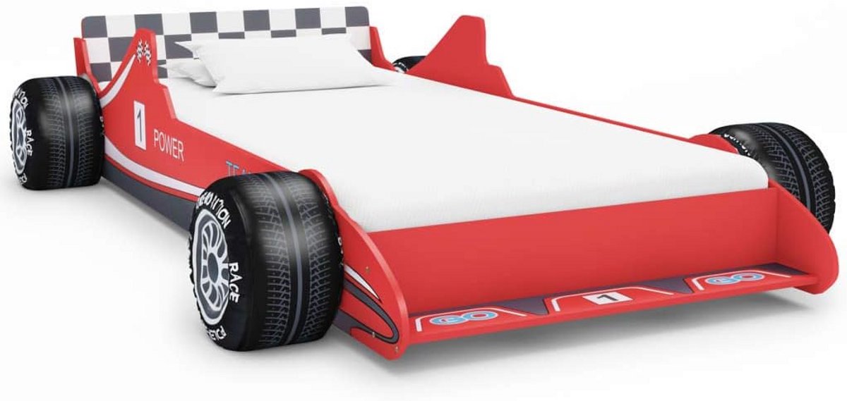 Kinderbed - Racewagen bed - Veilig slapen - Met beschermleuningen - 90 x 200 cm - Rood