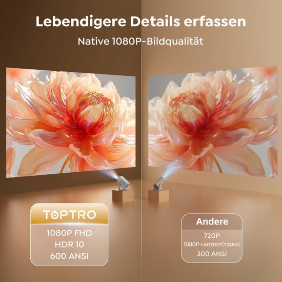Smart Beamer - Home Cinema - Film Avond - Automatische Trapeziumcorrectie - 1080P FHD - Zilver Grijs van smart — afbeelding 2