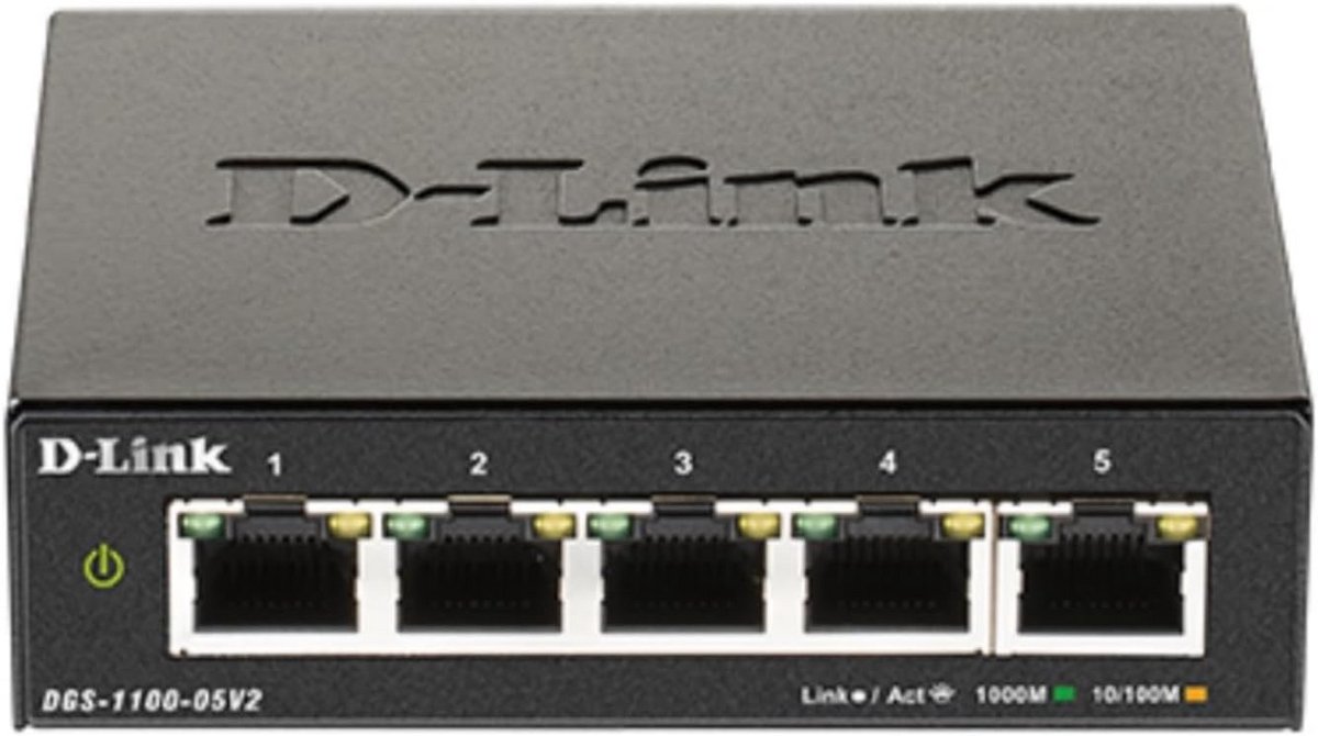Netwerk Switch - Gigabit Hub - Netwerk Uitbreiding - Vijf Poorten - Desktop Model - Zwart