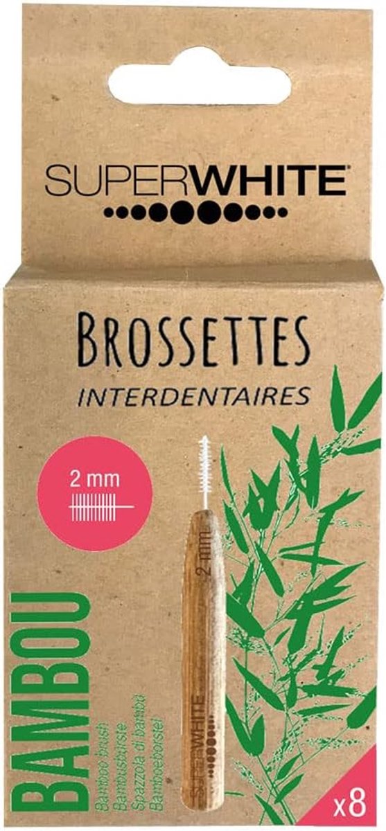 Interdentale borstels - Tandenstokers - Mondhygiëne verbeteren - Bamboe handvat - 2 mm 8 stuks - Wit