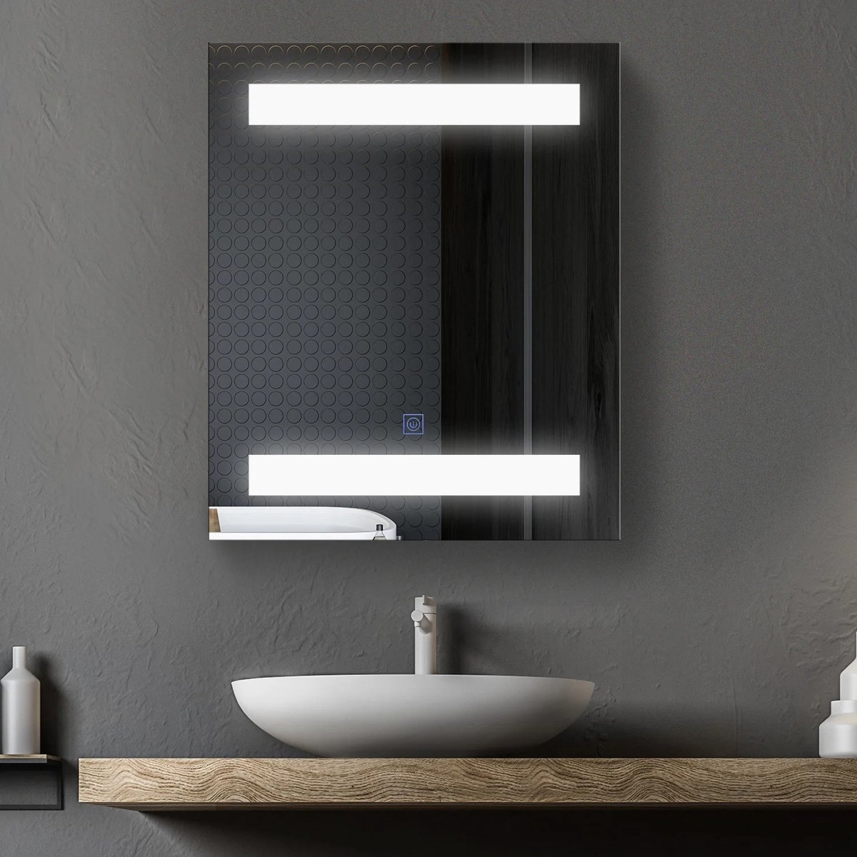 QUESTYR Badkamerkast met Spiegel & LED‑Verlichting – 50×15×60 cm – Wandkast met 2 Planken – Wit – Moderne Spiegelkast voor Badkamer