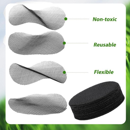 100 stuks - Bloempot Rooster - Bloempotmat 10cm - Bloempotgatgaasmatten - Zwart kunststof drainagegaas voor bloempotten - Anti-lek mat voor bonsai, kamerplanten & tuinplanten - Ronde — afbeelding 4