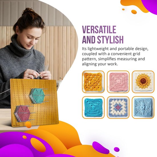 Blokkeerplank Haken - Breimat - Projecten Vormgeven - 484 Gaten Precisie - 11 x 11 Inch - Houtkleur — afbeelding 3