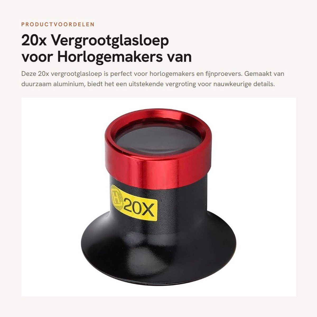 Dailygoods- Vergrootglasloep 20x - Slijtvast Materiaal - Compact & Ergonomisch - Professioneel Gereedschap - Voor Horlogemakers - Hoogte 3,2 cm - Loep