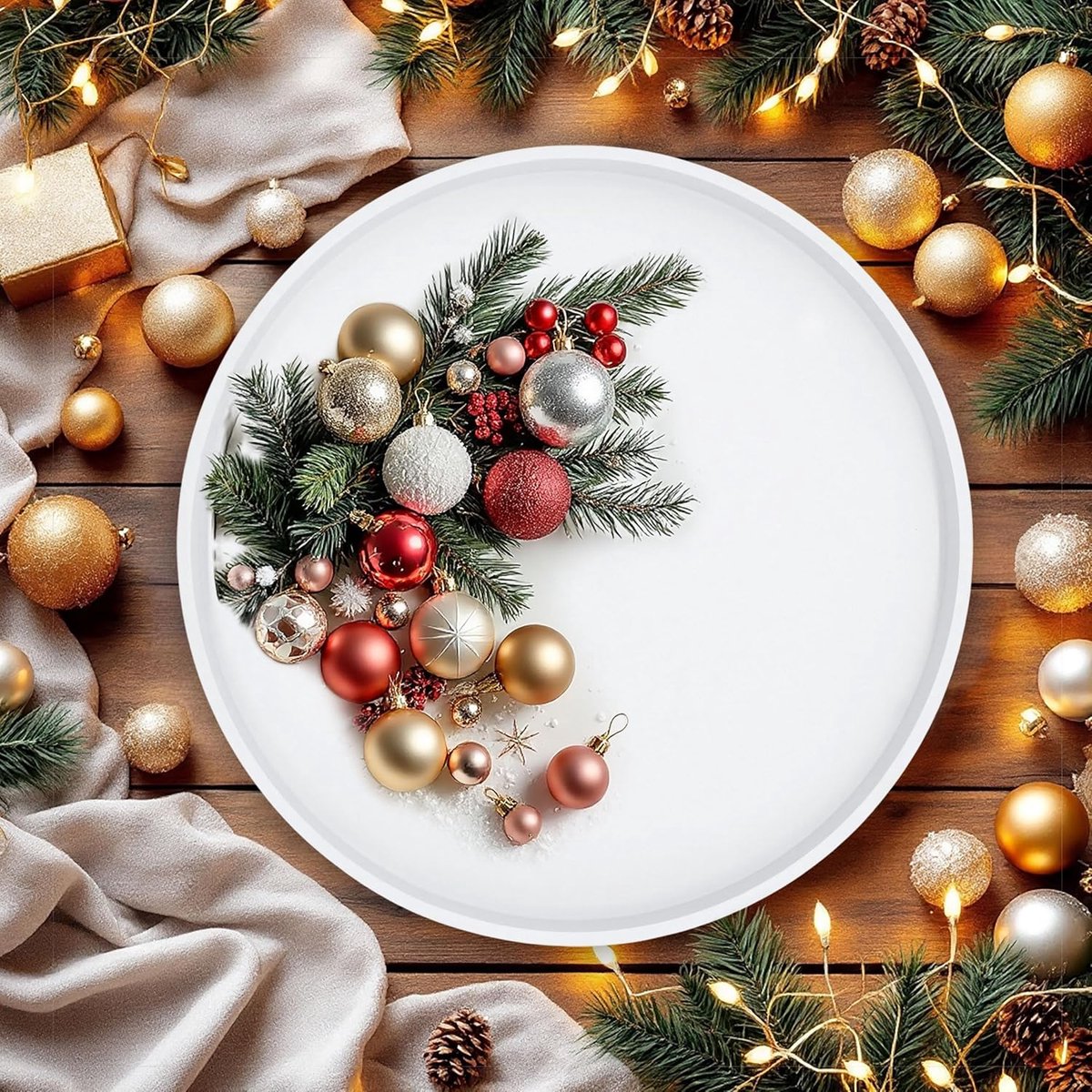XL Decoratief Rond Dienblad op Poten 38cm Wit Houten Plateau — cadeau in Wonen & Interieur - foto 2