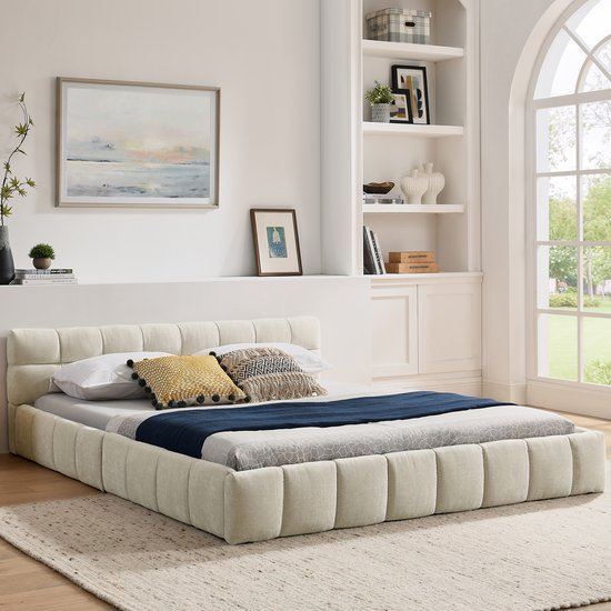DESMIU Slaapbank 132 x 129 x 93 cm - 2-in-1 Zitbank En Bed Met Opberghocker - Voor Woonkamer En Slaapkamer - Eucalyptushout - Roze