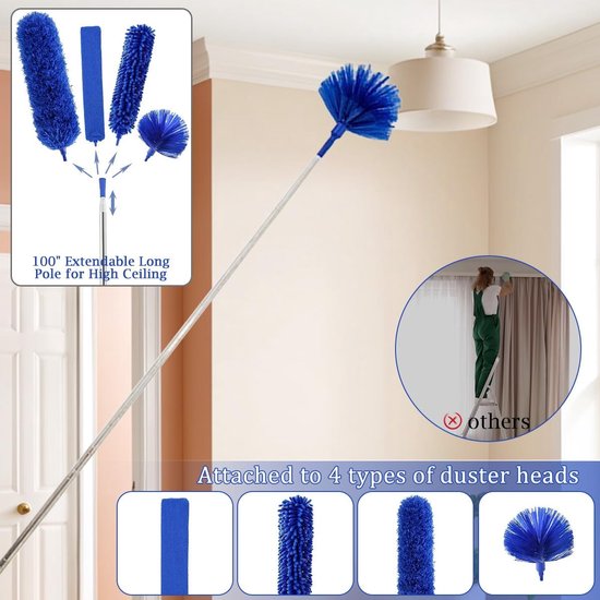 Plumeau Set - Stofwisser Telescoop - Hoge Plekken Schoonmaken - Uittrekbaar tot 250cm - 7 Stuks - Blauw — afbeelding 5